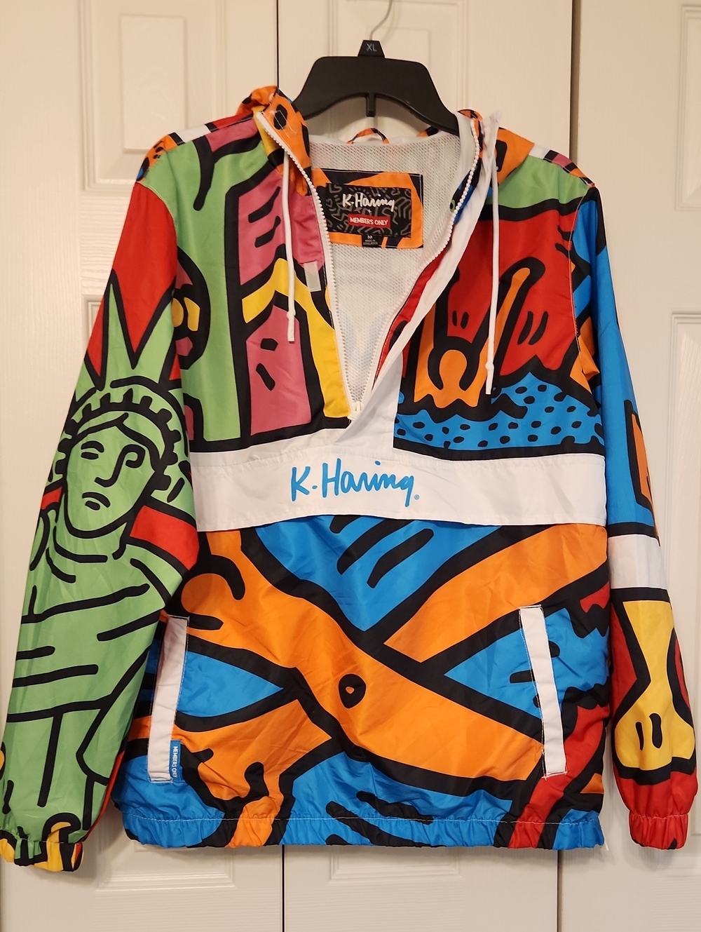 K. Haring Members Only Multicolor Pop Art Graffiti Pullover Windbreaker